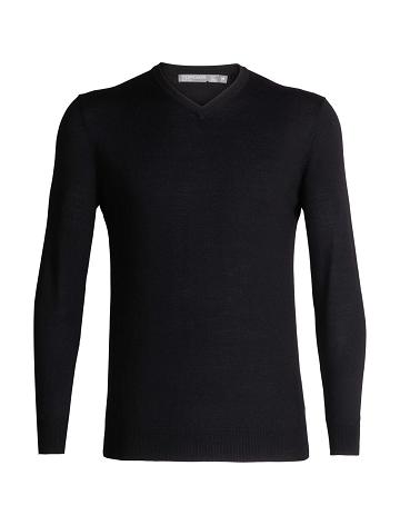 Icebreaker Merino Shearer V Neck Férfi Pulóverek Fekete | HU 1221JPQJ